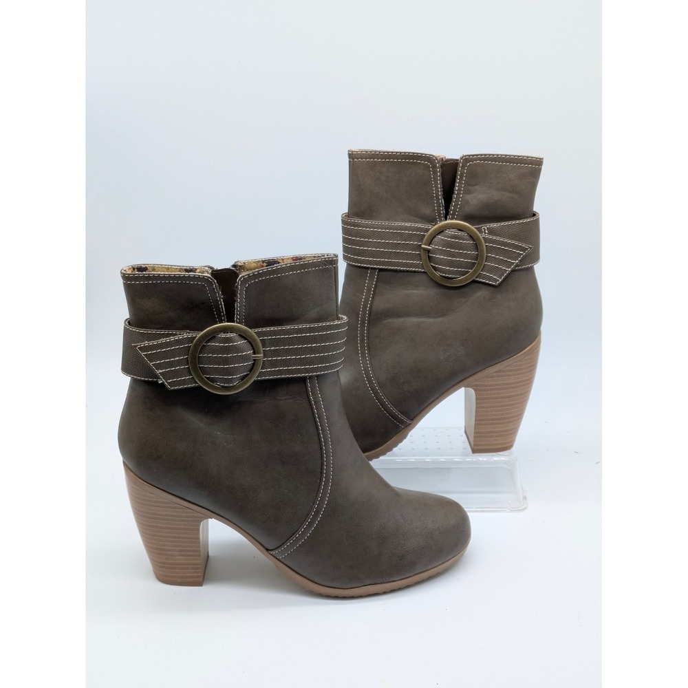 American Eagle Womens Ankle Boots Size 10 Brown Block Heel Buckle Booties